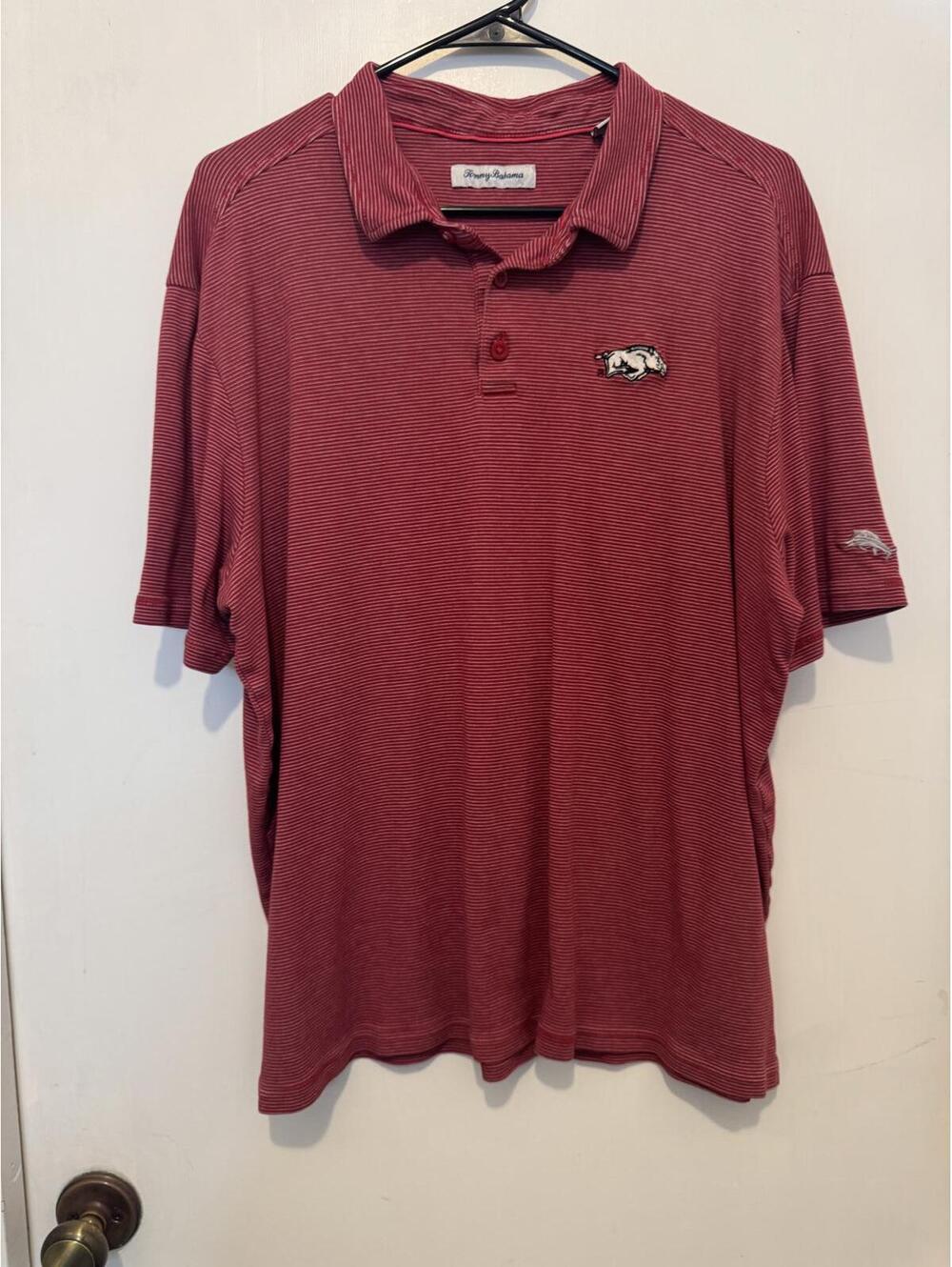 Tommy Bahama Men's XL Red Striped Polo Shirt